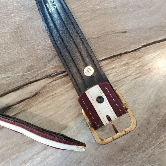 Vintage 70s 80s Vegan Leather Suede Brown Cream Brass Buckle 28-33\
